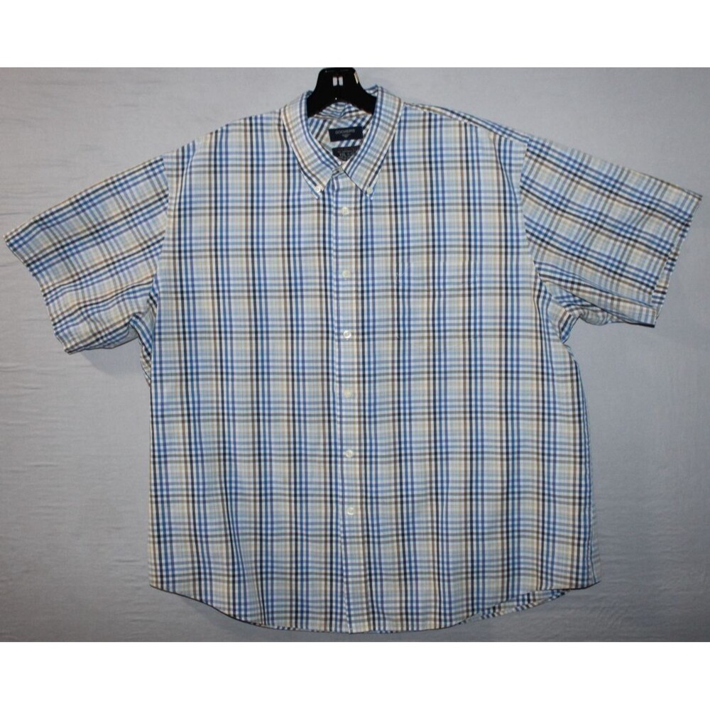 Dockers Short Sleeve Plaid No Wrinkles Cotton Blend Shirt Stain Defender XXL 2XL